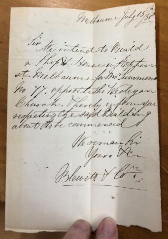 Notice to Build No.578 - Blewett & Co. Builders for Summons, 1858