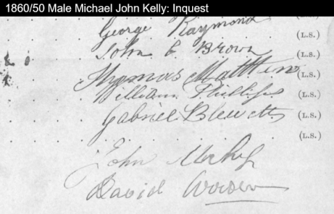 Gabriel Blewett, inquest signature, 1860